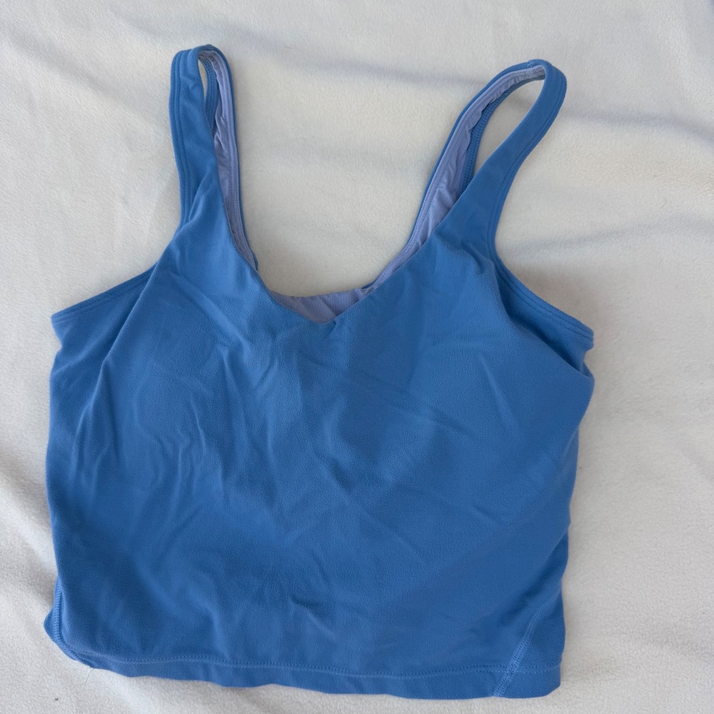 Gymshark Blue V-Neck Cropped Tank Top with Built-in Shelf Bra Womens Size M